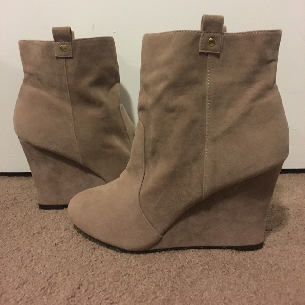 Brown suede wedge booties