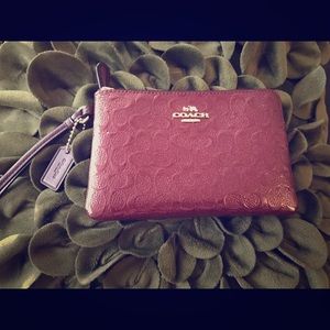 Coach Signature Wristlet, Glossy Crimson, LIKE NEW