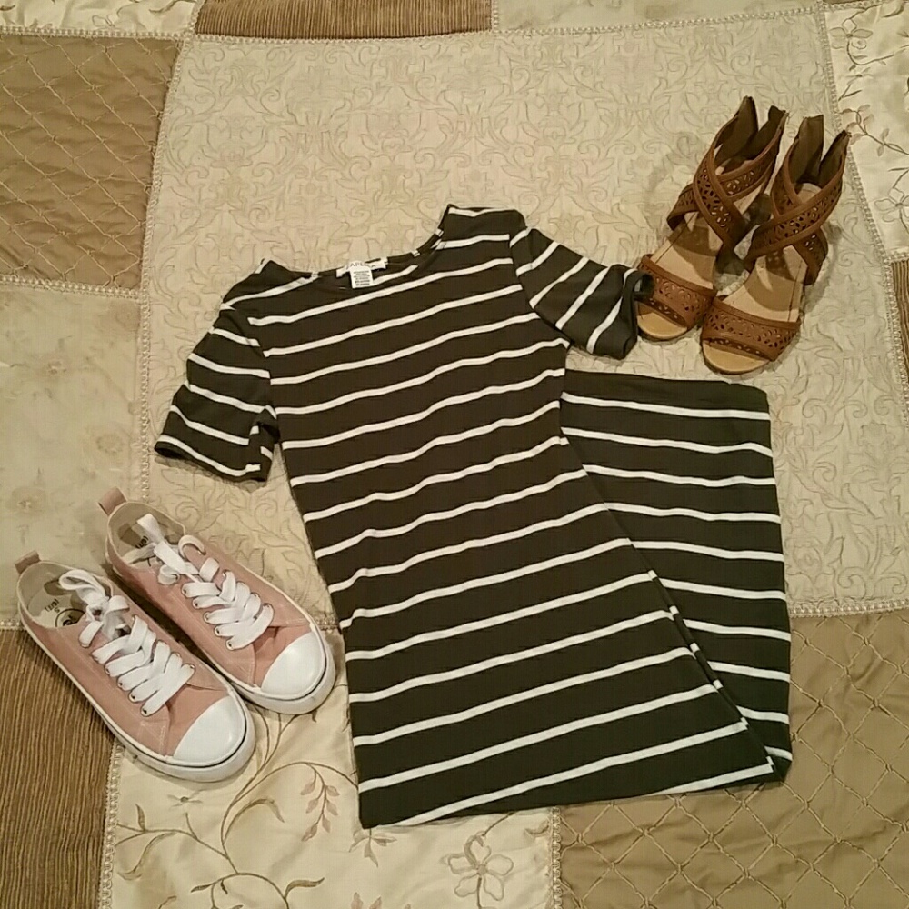 Olive green and white stripe dress