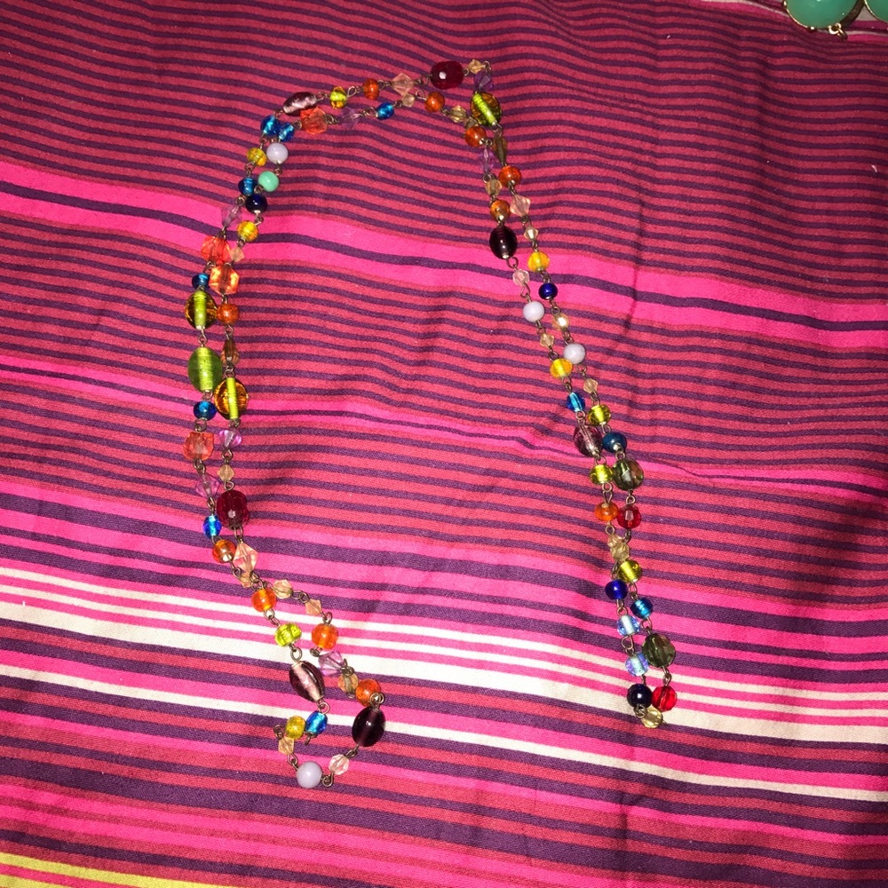 Long necklace with colorful glass beads