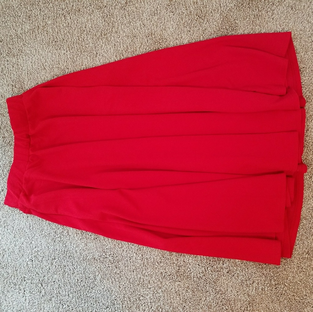 Red Midi Skirt with Pockets