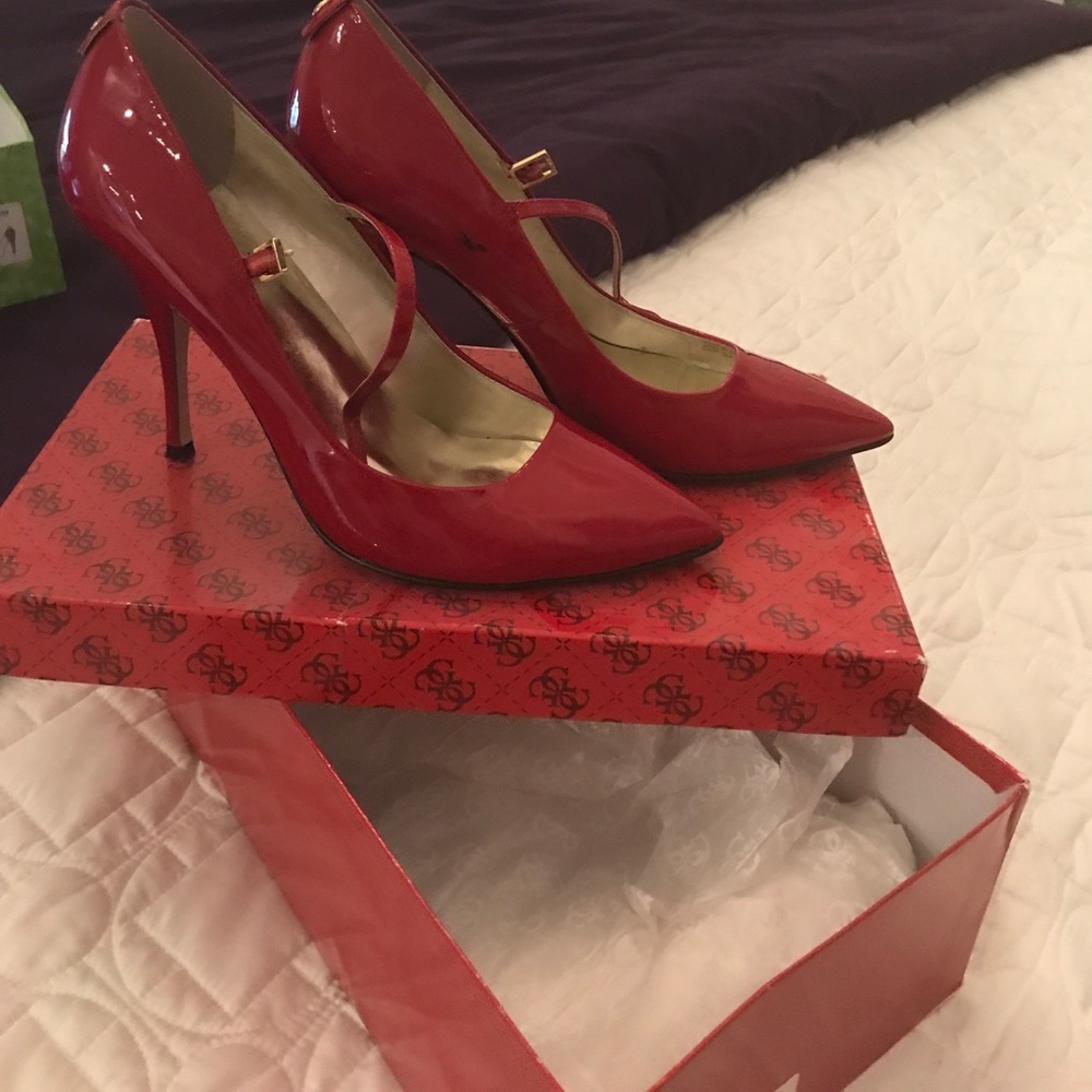 Red patent heels