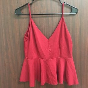 Red open back deep v tank peplum top
