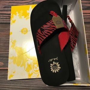 Yellowbox red and black zebra flip flops 7.5
