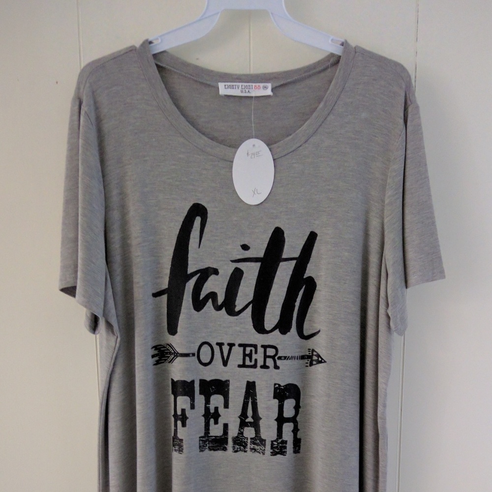 Grey Faith Over Fear T-shirt Plus Size