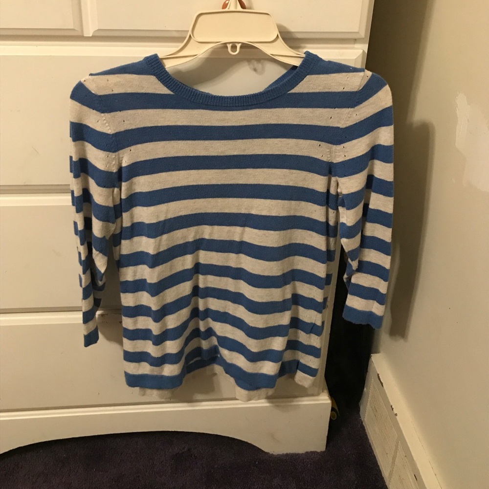 🌸SALE🌸3/4th sleeve blue and cream stripped shirt