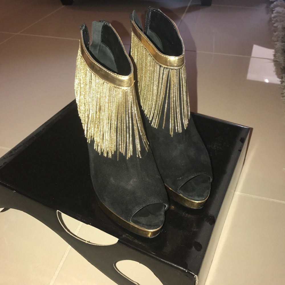 Gold Fringe heels, wore once