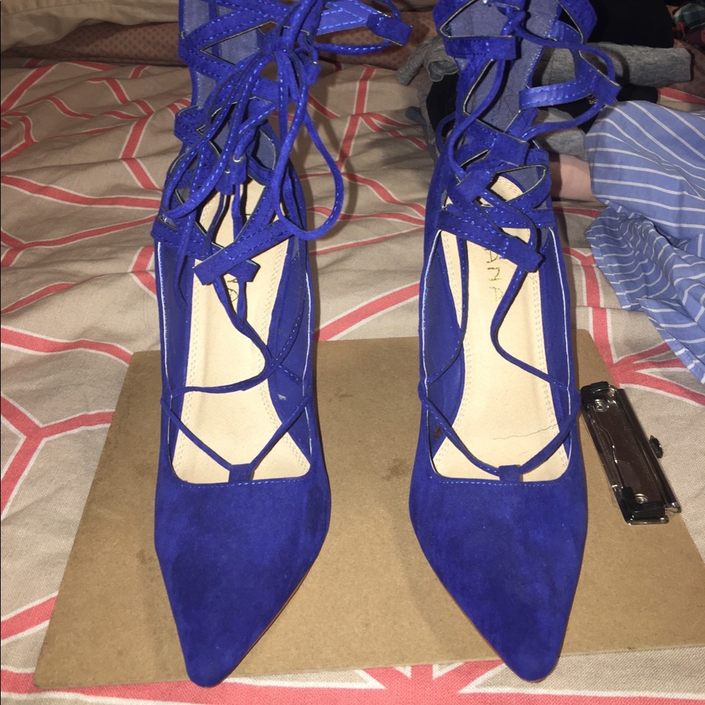 Blue suede heels