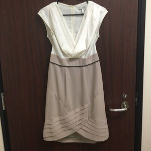 Beautiful work dress. Tan and white. Pleats