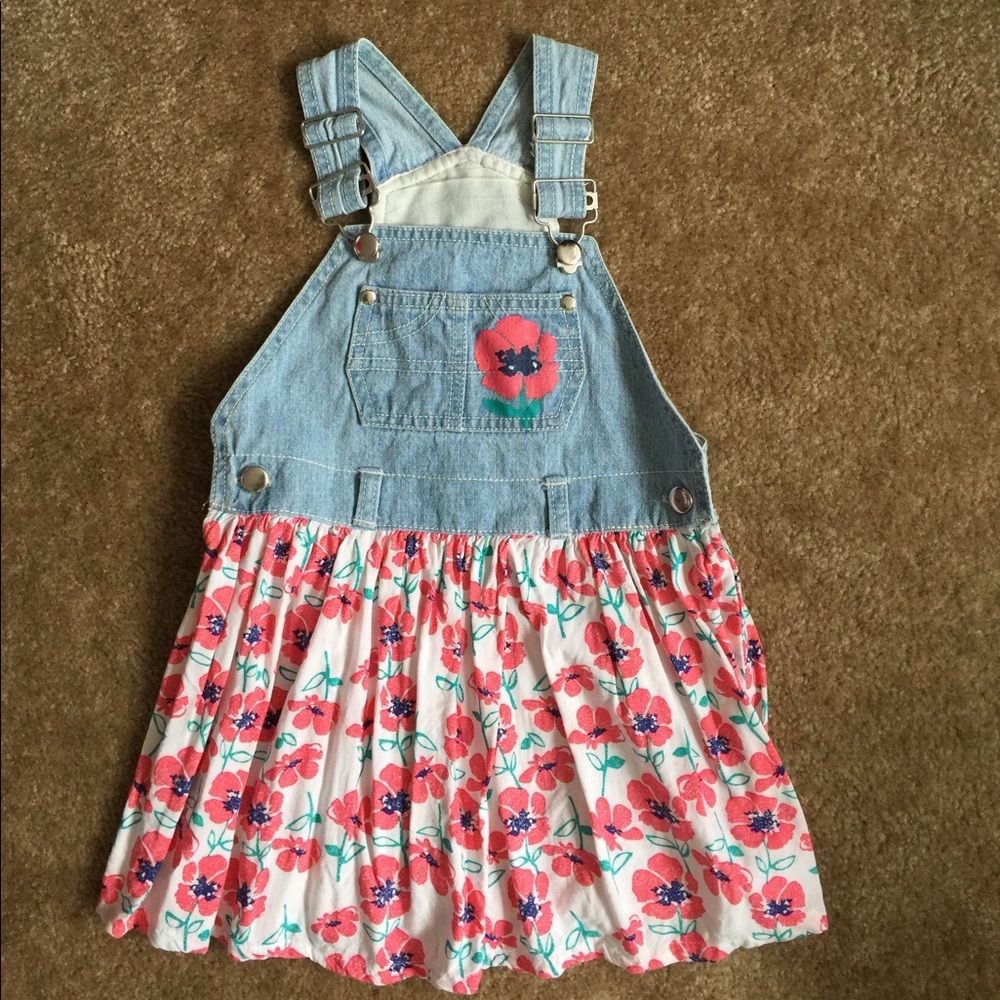 Girls cute overall dress denim and floral mix