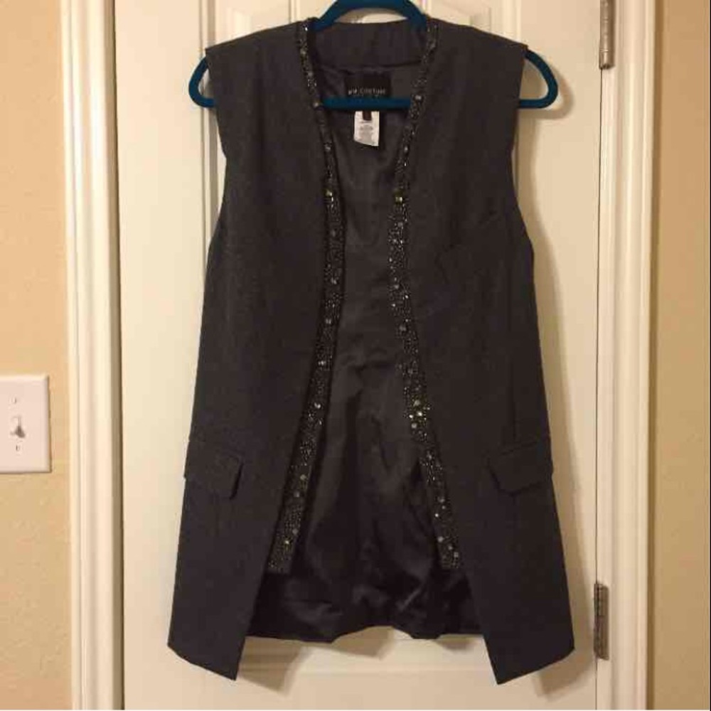 [MM Couture] Charcoal Wool Like Open Style Vest