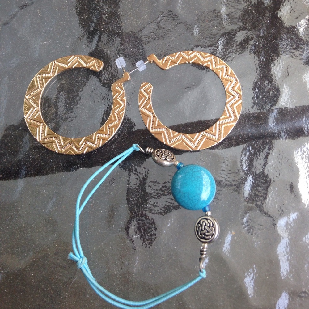 Tribal hoop Earrings tribal bracelet and two rings
