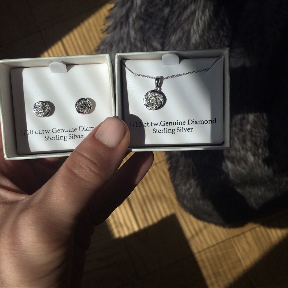 Sterling silver & diamond earring and necklace set