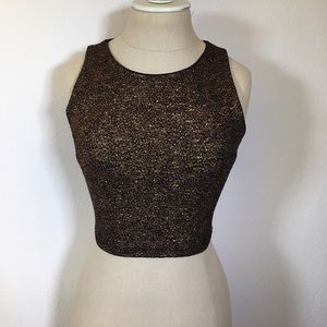 Black & metallic gold crop top
