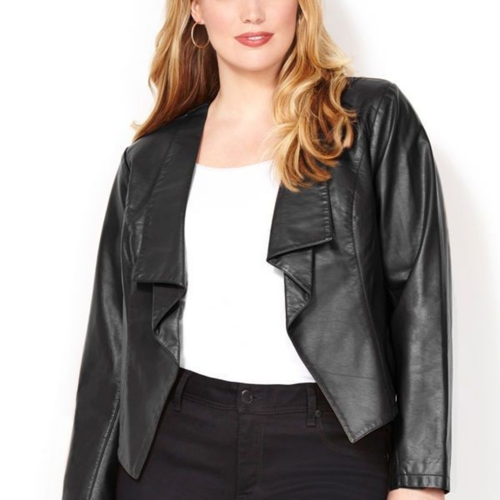 Black cascade pleather jacket