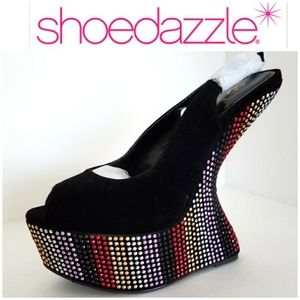 New Black Alexia 7 heels Platforms Wedge studs