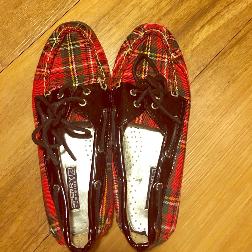 Sperry's Tartan Plaid and Black Pagent Leather