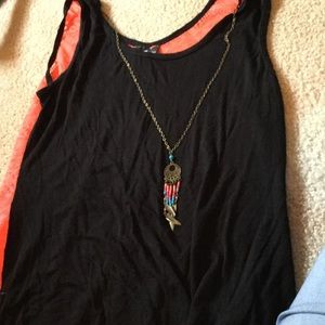 Black tank with necklace attached,