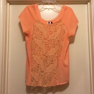 Peach Split Back Blouse with Lace Front