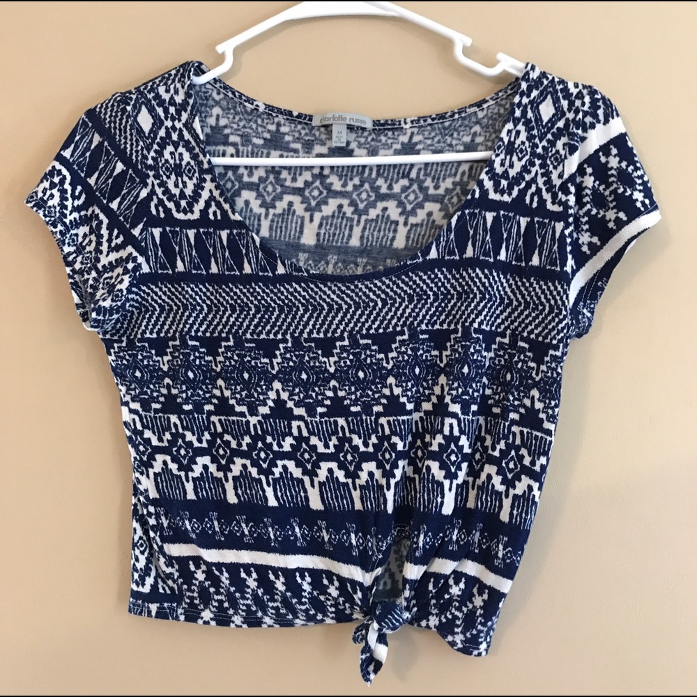 Charlotte Russe Blue and White Belly Shirt Medium