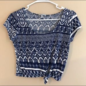 Charlotte Russe Blue and White Belly Shirt Medium