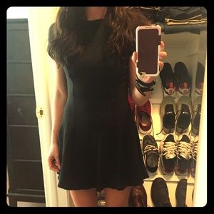 Black short sleeved ribbed skater dress