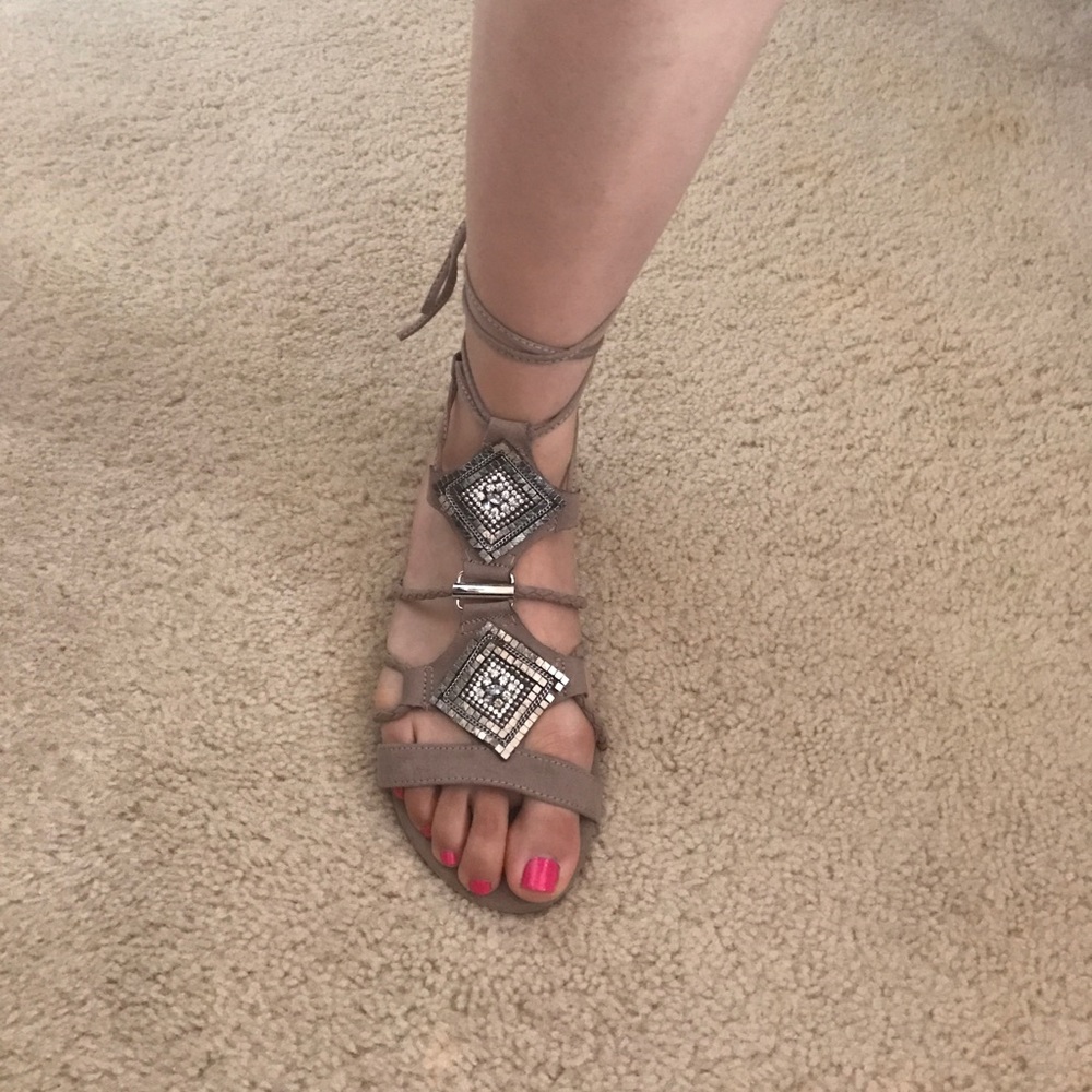 Taupe Gladiator Lace Up Sandals