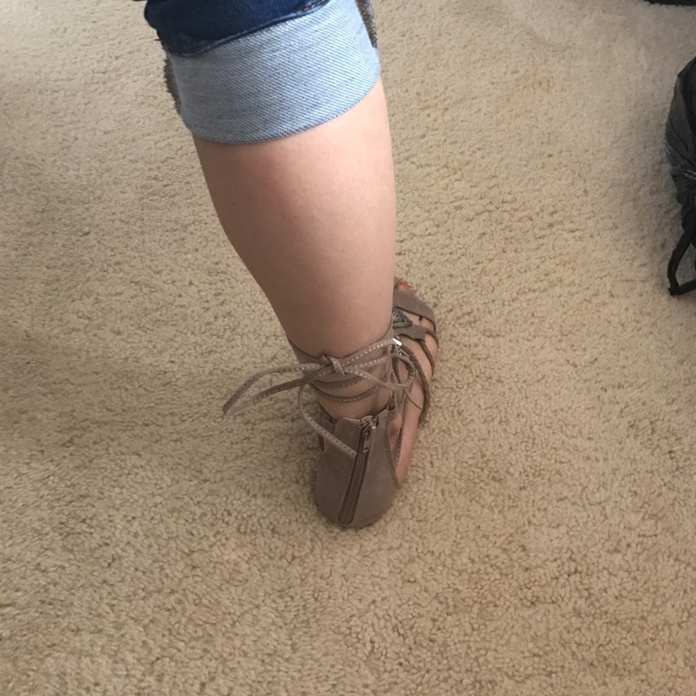 Taupe Gladiator Lace Up Sandals - Picture 3 of 8