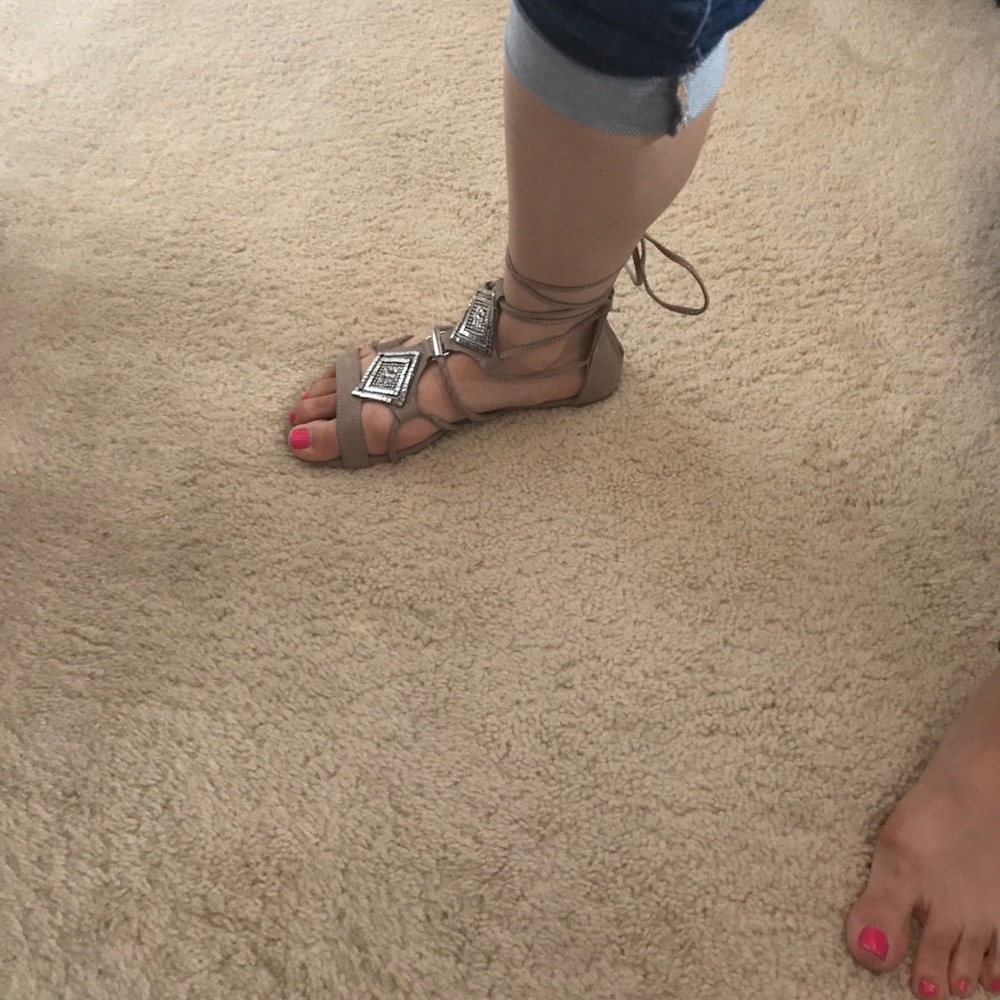 Taupe Gladiator Lace Up Sandals - Picture 4 of 8