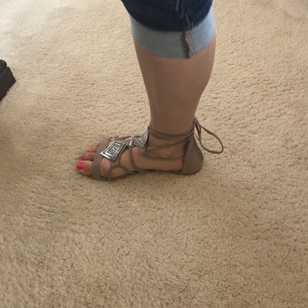 Taupe Gladiator Lace Up Sandals - Picture 6 of 8