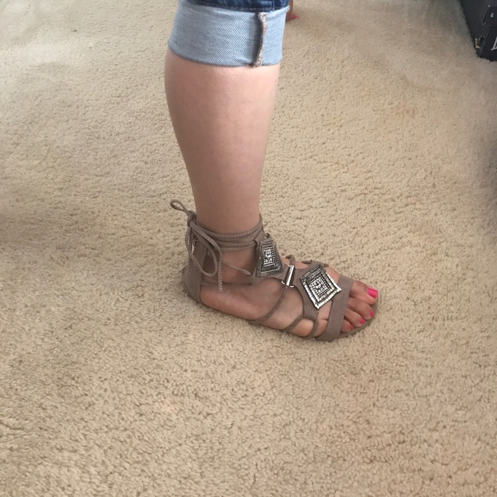 Taupe Gladiator Lace Up Sandals - Picture 8 of 8