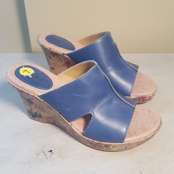 Born Shoes Boc Born Wedges Blue Sandals Sz 7 Floral Heel