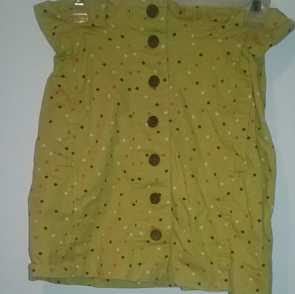 Adorable Ruffle Waist Mustard Skirt with Buttons