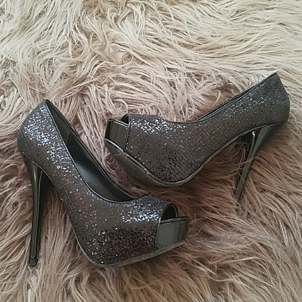 Black Glitter Platform Heels