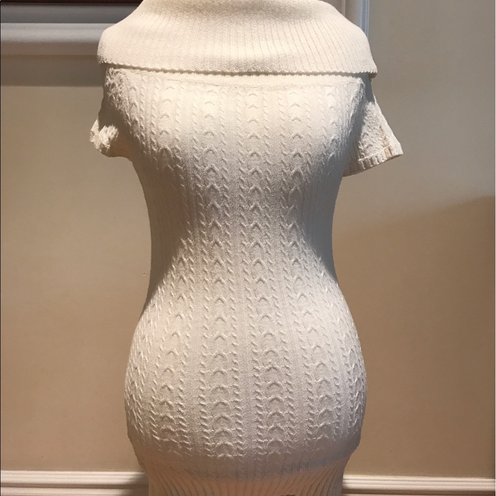 BCBG long cowl neck sweater white