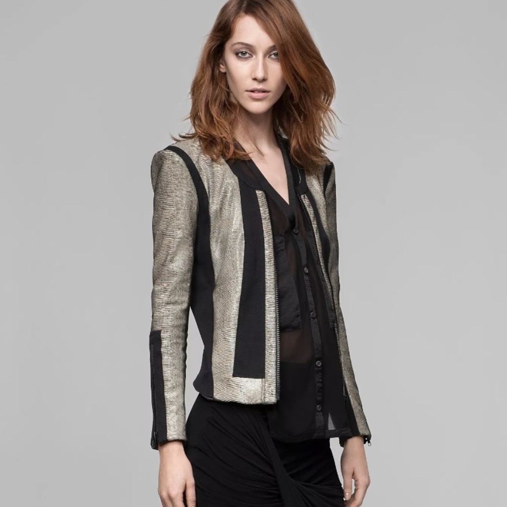 Lamb leather paneled jacket