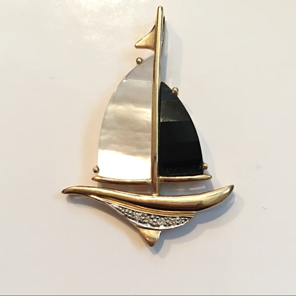 14k onyx mother of pearl diamond sailboat pendant