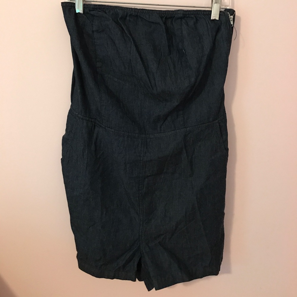 NWT denim strapless romper with open back!