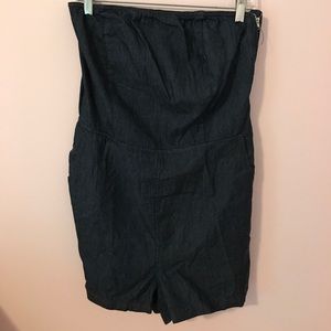NWT denim strapless romper with open back!