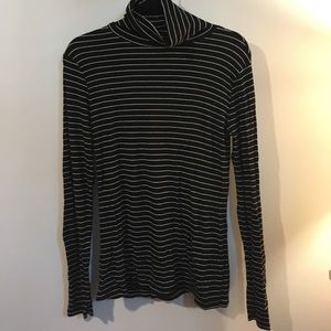 Black and white striped ribbed turtleneck