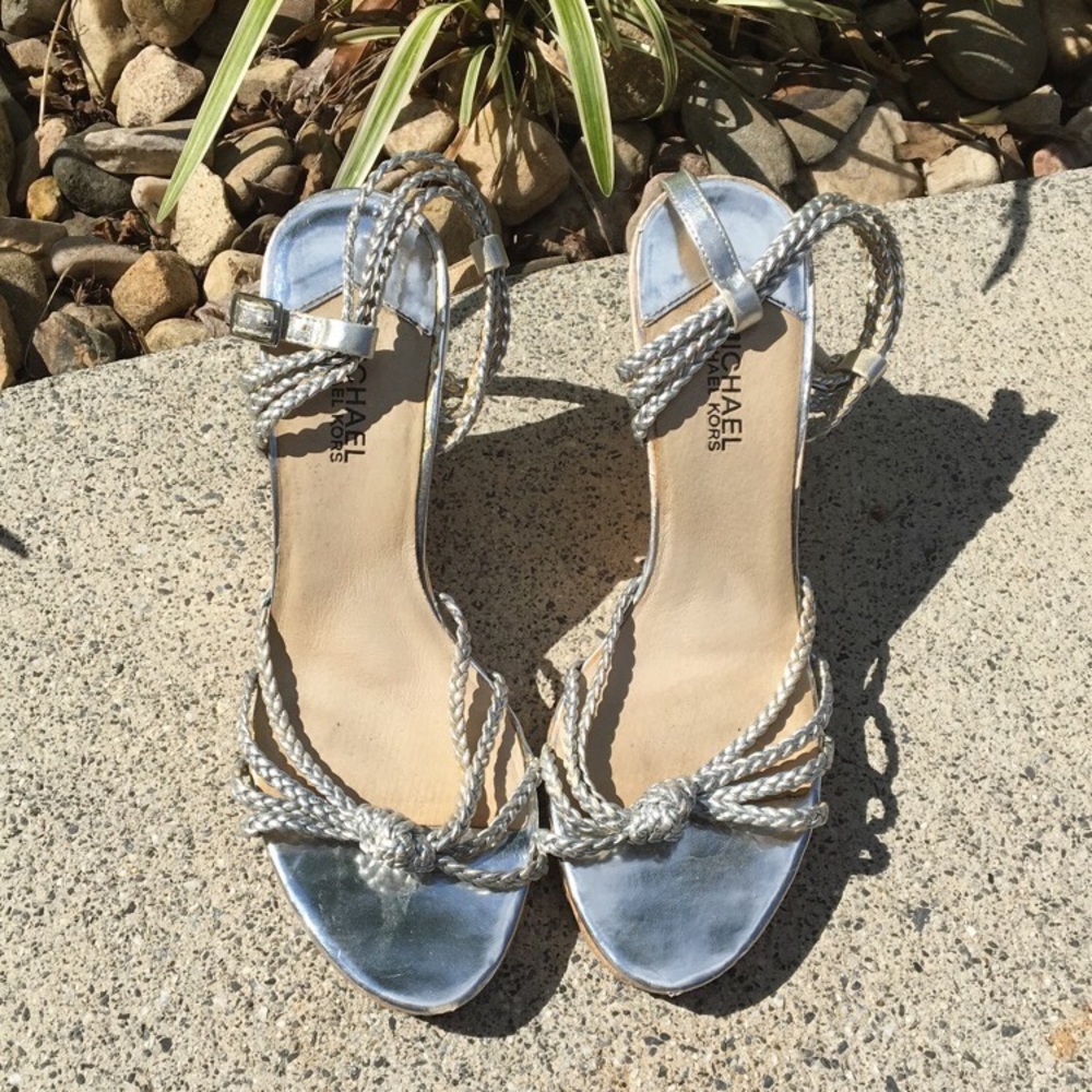 ✨ Michael Kors Silver Wedge Sandals