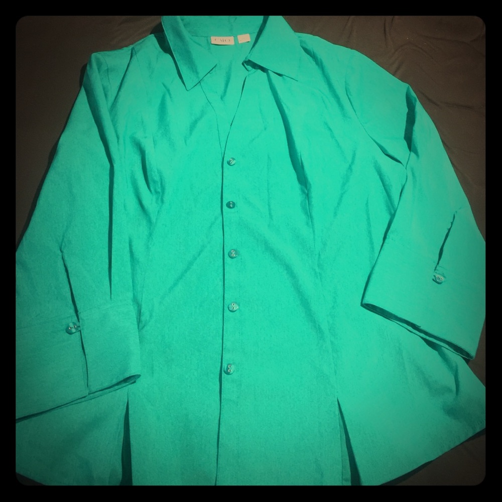 Teal button down shirt