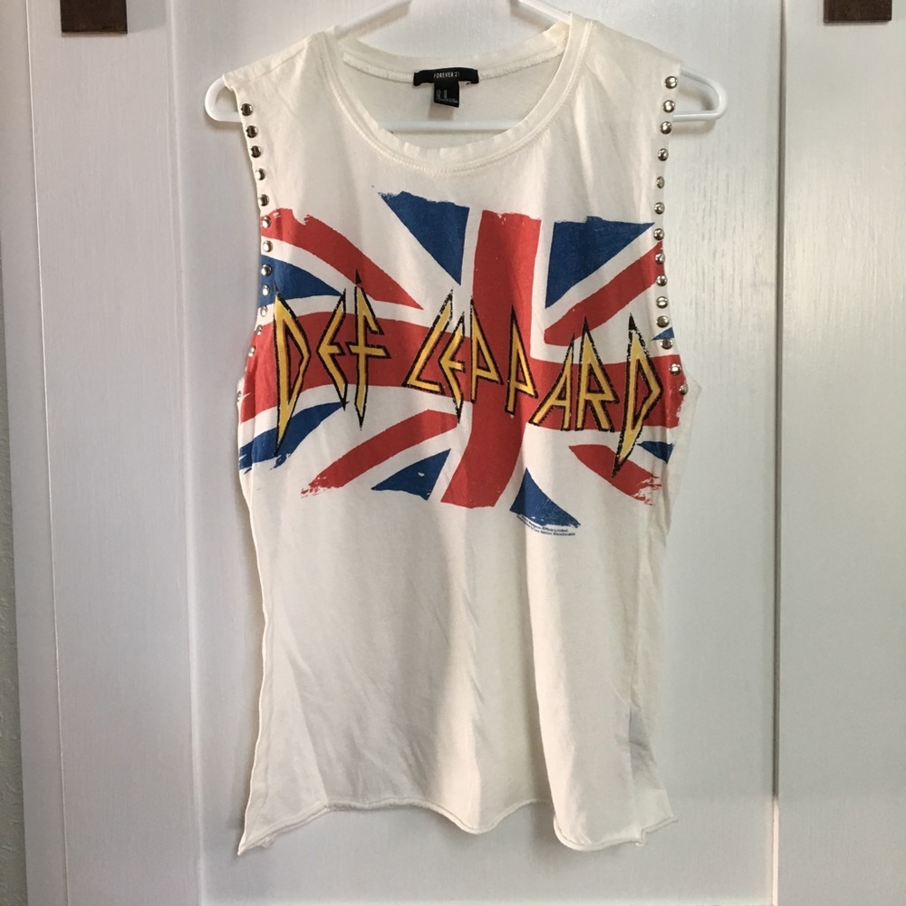 Forever 21 Def Leppard studded cutoff tank tee