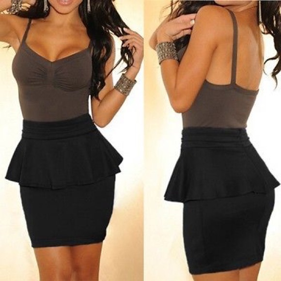 🌸 MINI SKIRT RUFFLE BODYCON PENCIL PLAIN LADY BLACK PETITE SMALL SHORT LITTLE - Picture 3 of 4