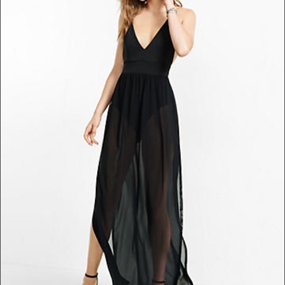 Sheer black bodysuit maxi dress
