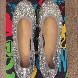 Silver sequence scrunch ballet flats