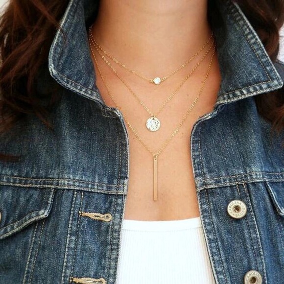 Jewelry - Three Layer Bar and Disc Necklace
