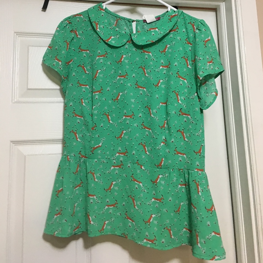 ModCloth Deer Peplum Top Size L