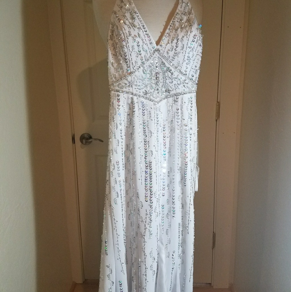 White sequin pageant or prom gown