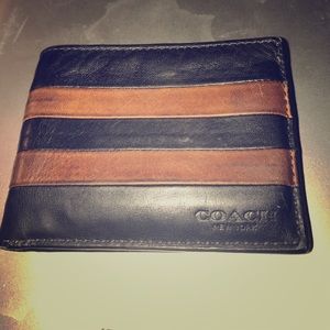 Coach BiFold Wallet Varsity Stripe Black and Brown